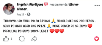 Facebook comment from a Winner Winner community member