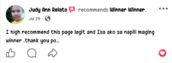 Facebook comment from a Winner Winner community member