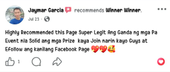 Facebook comment from a Winner Winner community member