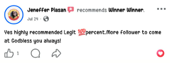 Facebook comment from a Winner Winner community member