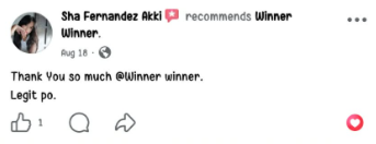 Facebook comment from a Winner Winner community member
