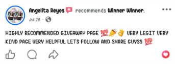 Facebook comment from a Winner Winner community member
