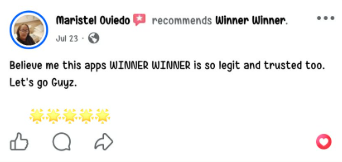 Facebook comment from a Winner Winner community member