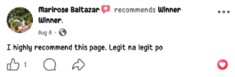 Facebook comment from a Winner Winner community member